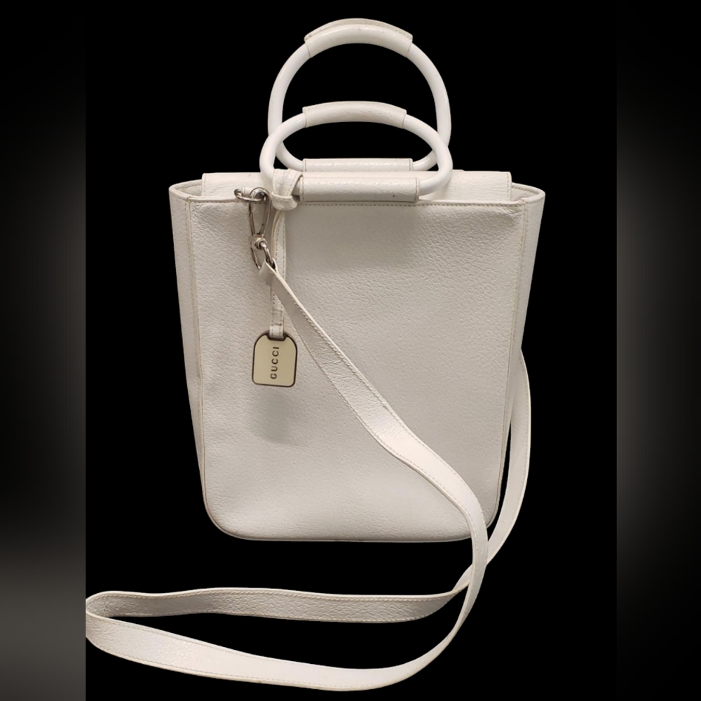 V GUCCI ITALY‎ White Leather  Shoulder Bag